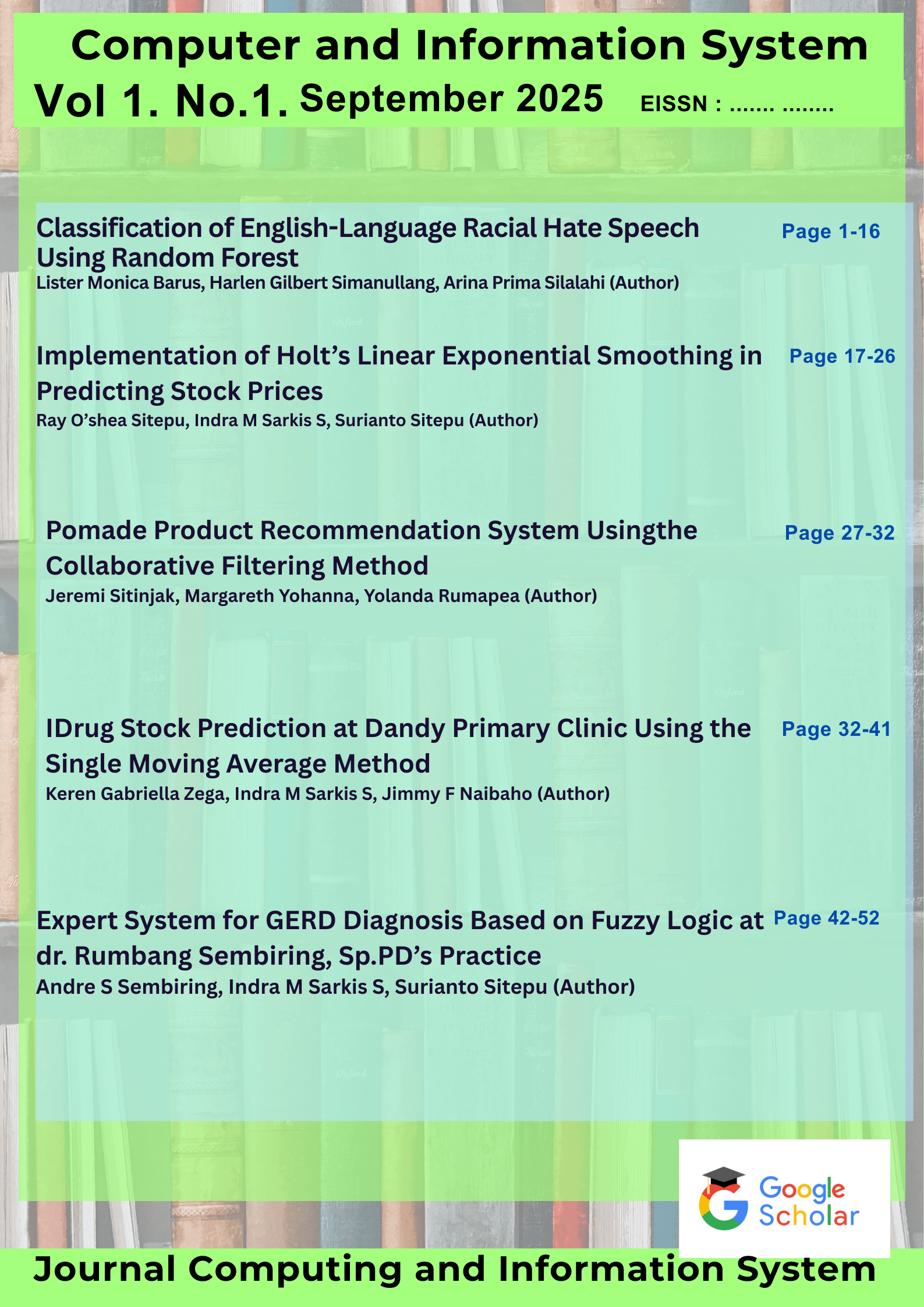 					View Vol. 1 No. 1 (2025): Computer and Information System
				